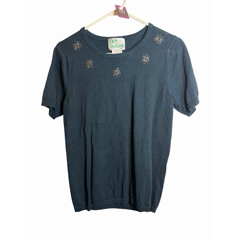 the quacker factory vintage short sleeve shirt bead work size XS ramie cotton